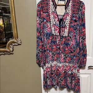 Anthropologie Floral Paisley Spliced Tunic Top Ruffle Dress Large